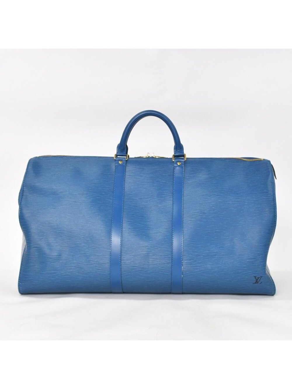 Louis Vuitton Epi Keepall 55 Boston Bag Leather Blue Logo